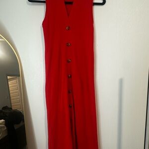 Ann Taylor Ribbed Vibrant Red Orange Maxi Dress